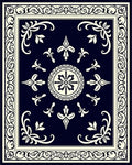 Dark Blue Cream Ornate Floral Design Rug