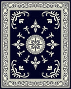 Dark Blue Cream Ornate Floral Design Rug