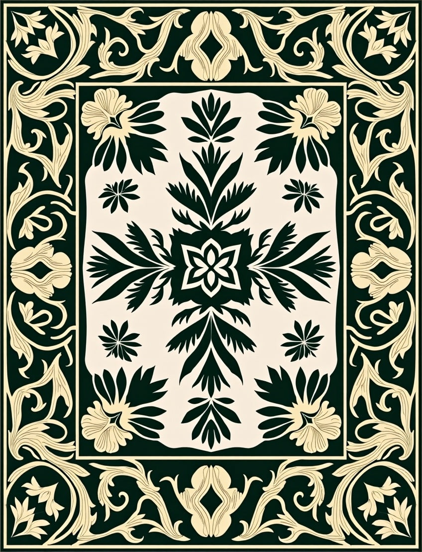 Ornate Floral Border Graphic Design Rug