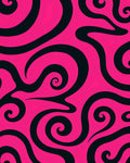 Vibrant Pink Swirls Black Curving Rug