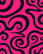 Vibrant Pink Swirls Black Curving Rug