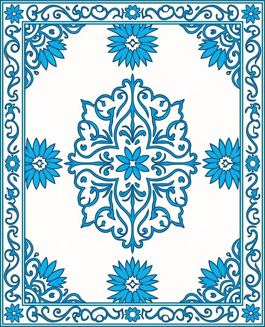 Intricate Floral Medallion Border Rug