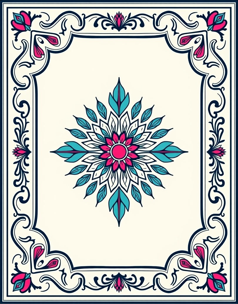 Floral Frame Medallion Design Rug