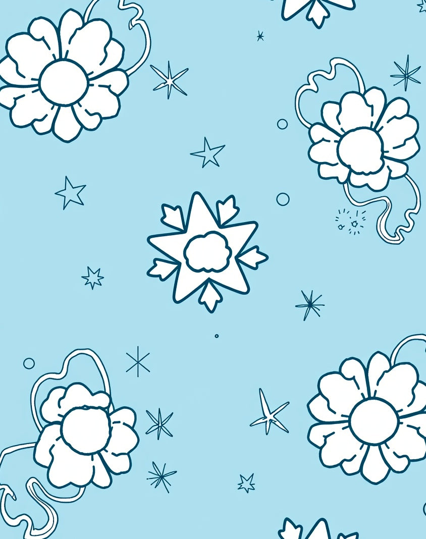 Whimsical White Floral Starry Sky Rug