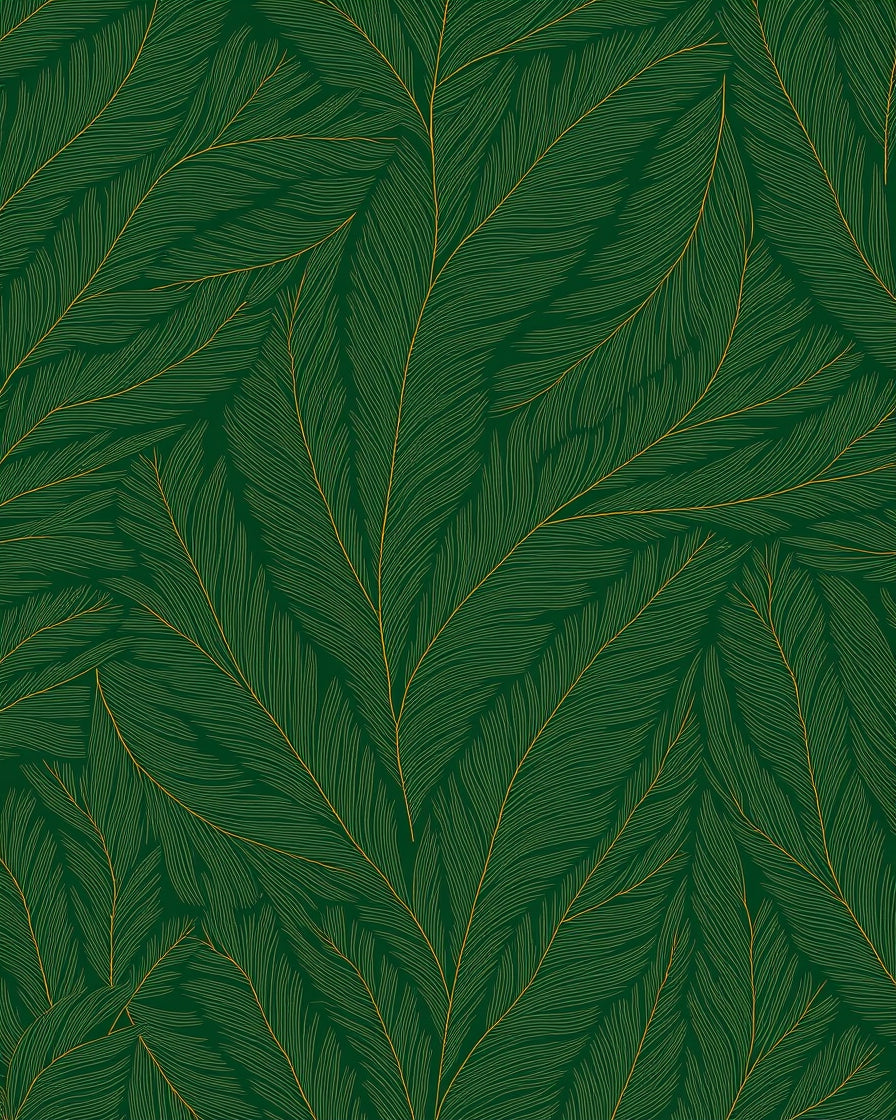 Deep Forest Green Feathered Leaf Rug