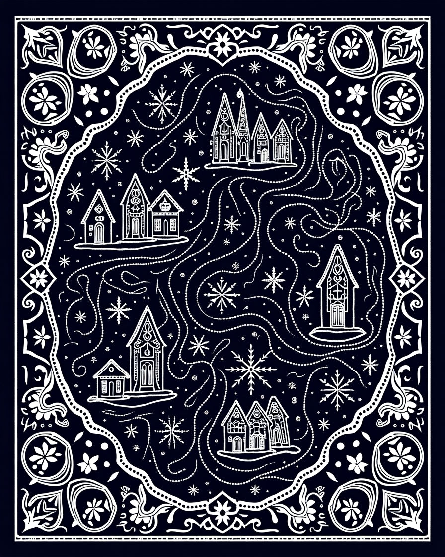 Whimsical White Village Snowflake Rug