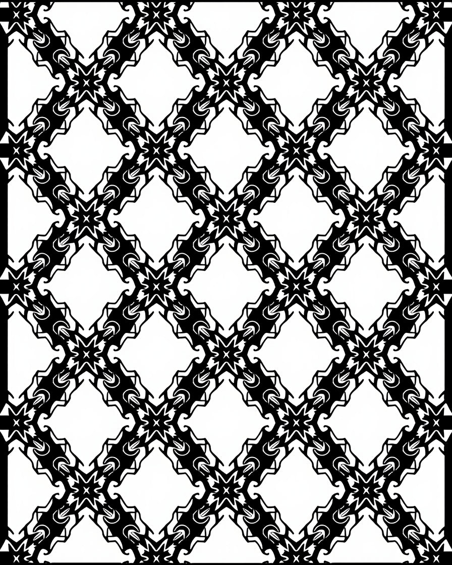 Ornate Black White Lattice Pattern Rug