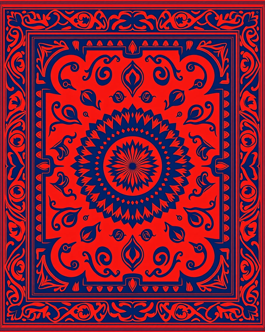 Bold Red Mandala And Scroll Pattern Rug