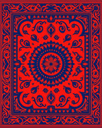Bold Red Mandala And Scroll Pattern Rug