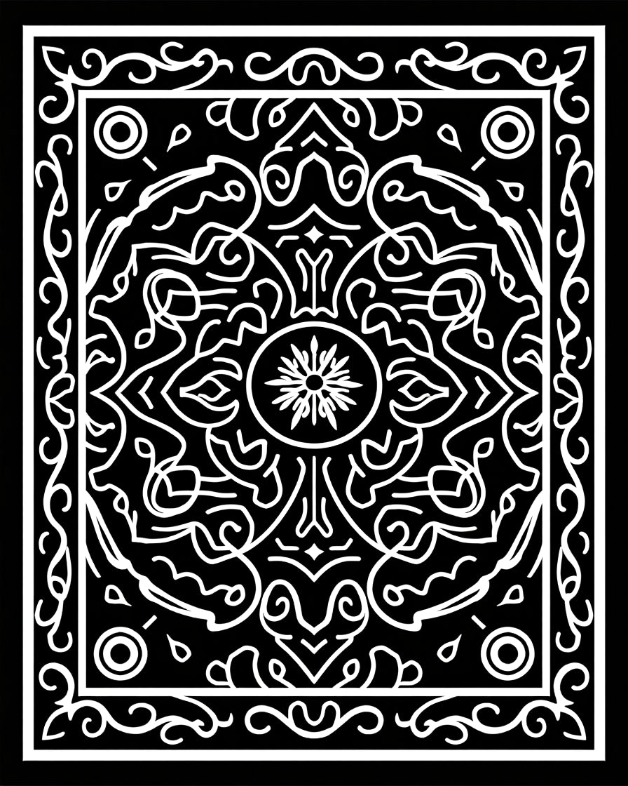 Ornate Black White Mandala Pattern Rug