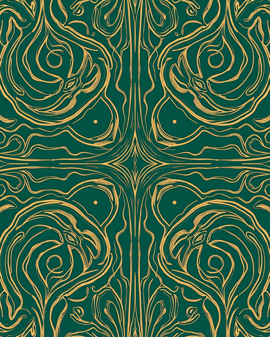 Art Nouveau Gold Emerald Swirl Design Rug