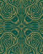 Art Nouveau Gold Emerald Swirl Design Rug