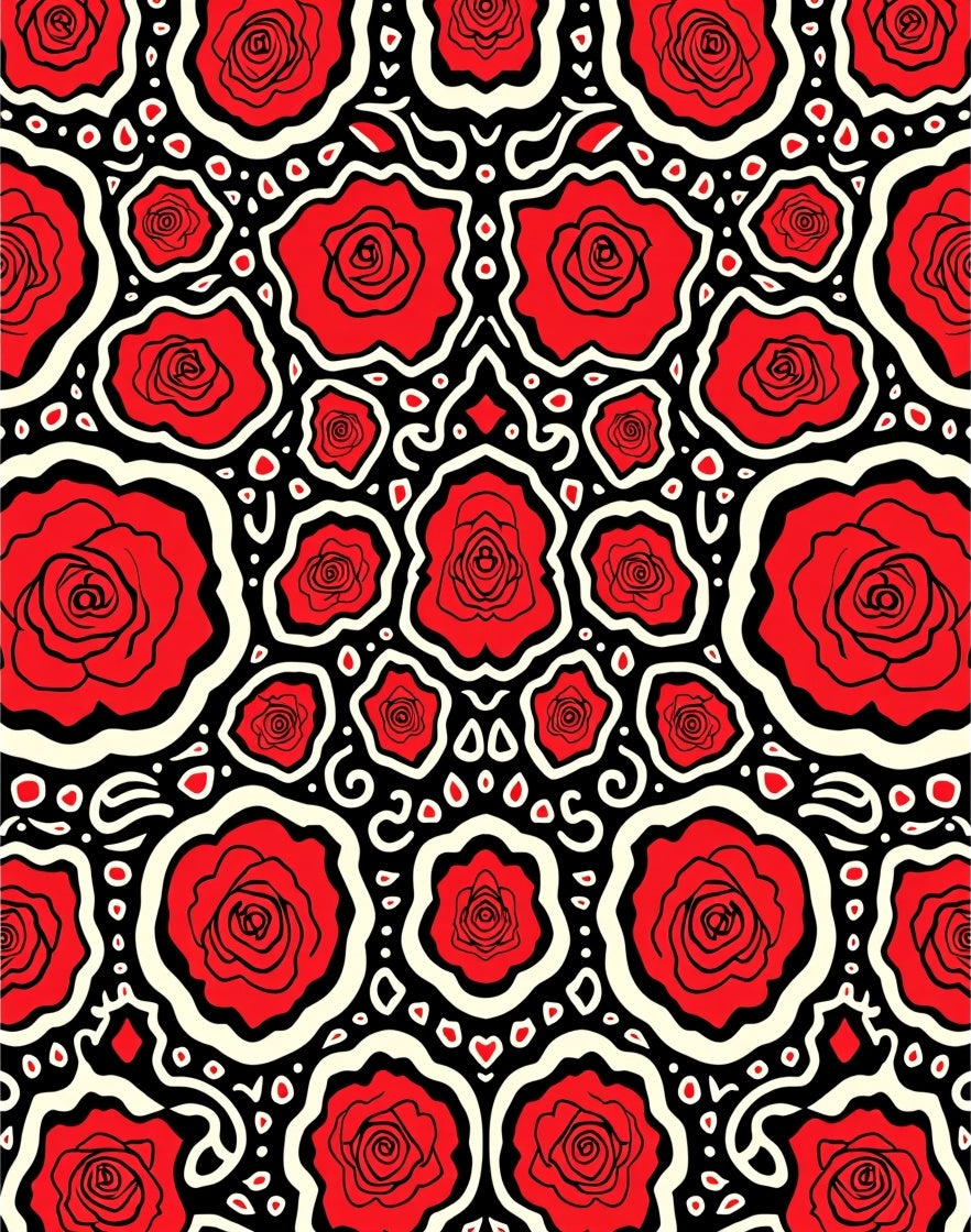Bold Red Rose Patterned Design Rug