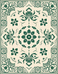 Elegant Green Floral Central Medallion Design Rug