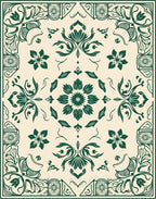 Elegant Green Floral Central Medallion Design Rug