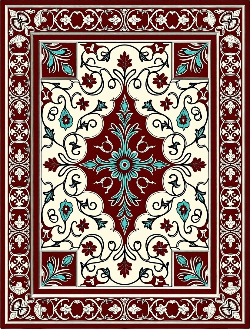 Ornate Floral Medallion Design Rug