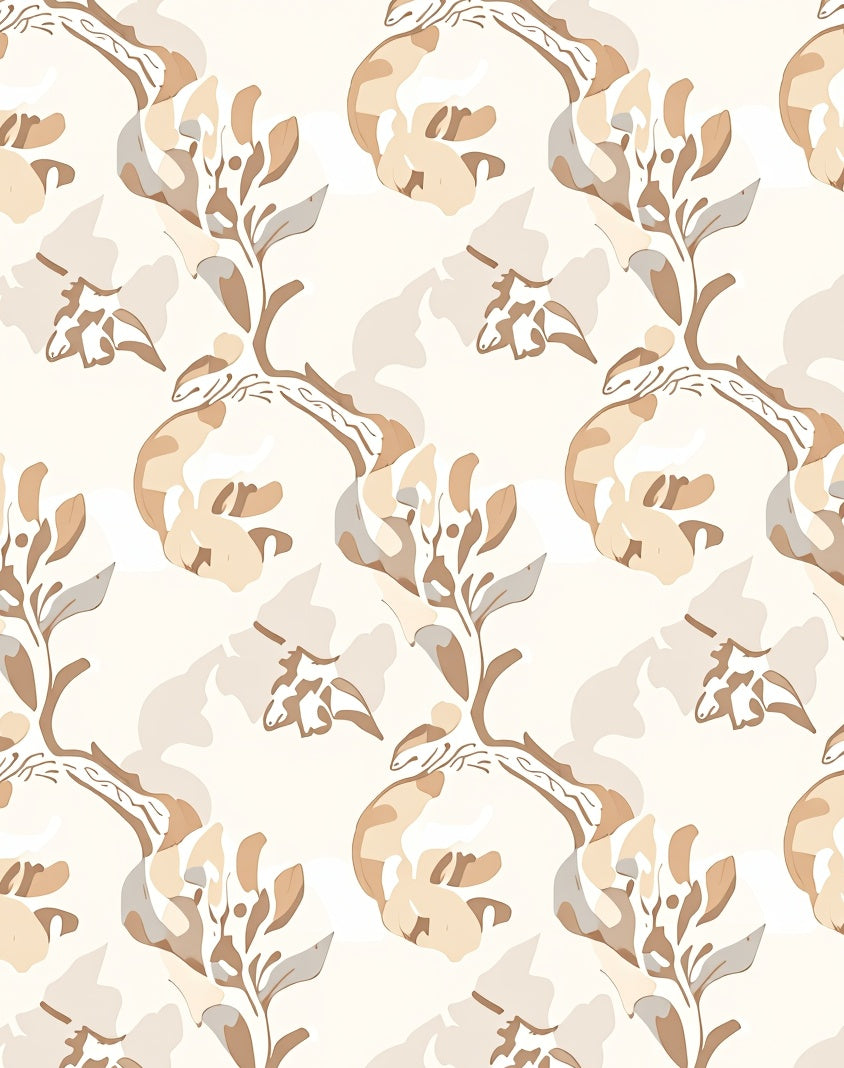 Neutral Abstract Floral Vine Art Rug