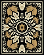 Elegant Gold Leaf Floral Motif Rug
