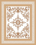 Ornate Brown Scrollwork Border Design Rug