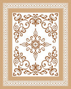 Ornate Brown Scrollwork Border Design Rug