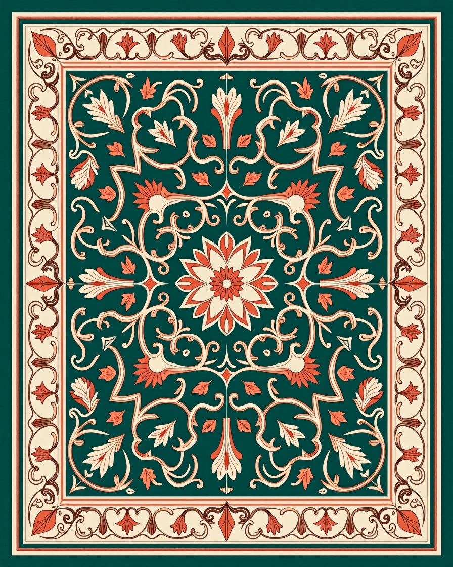 Ornate Floral Vine Pattern Rug