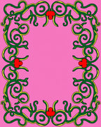 Whimsical Pink Green Red Floral Border Rug