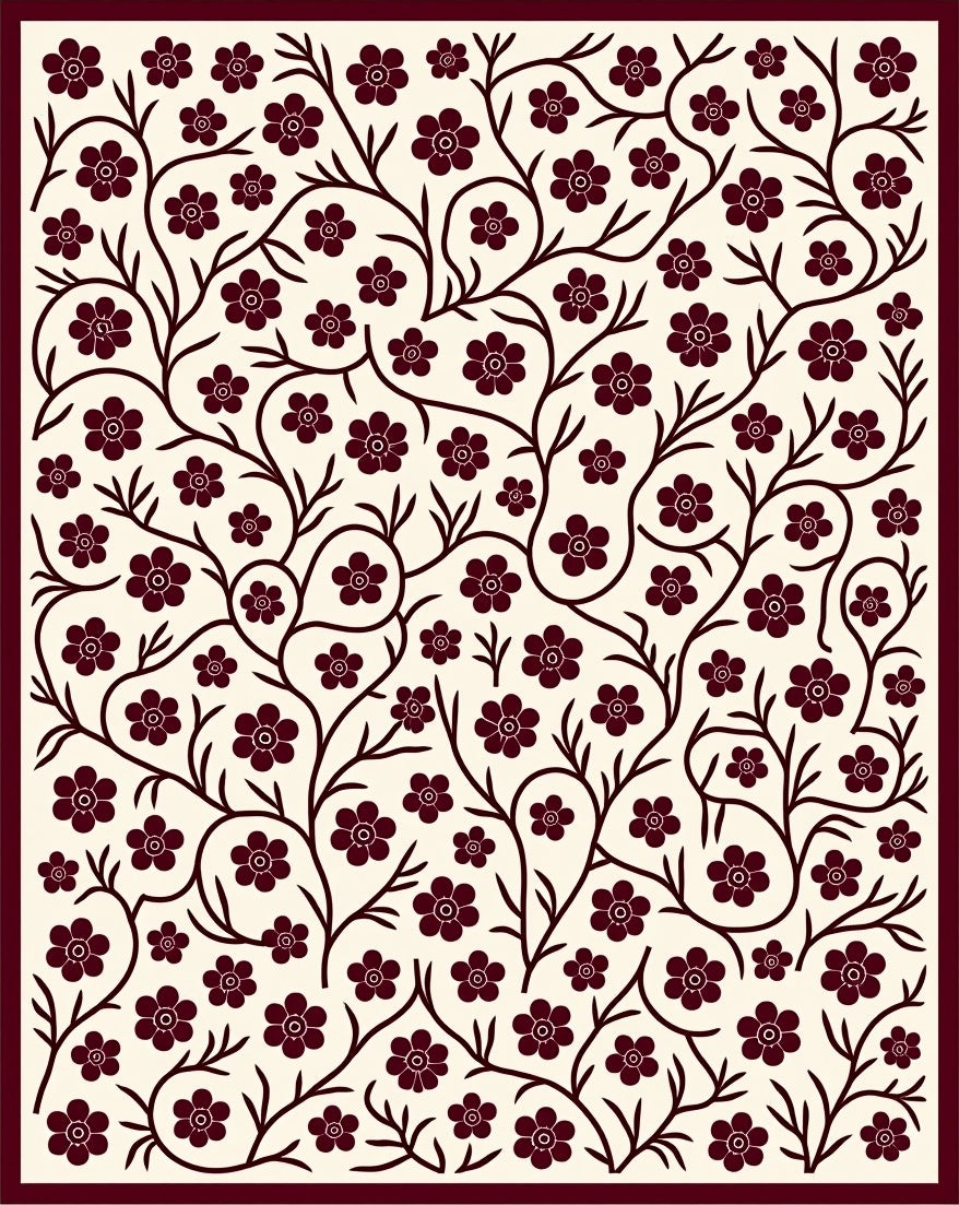 Vine And Cherry Blossom Pattern Rug