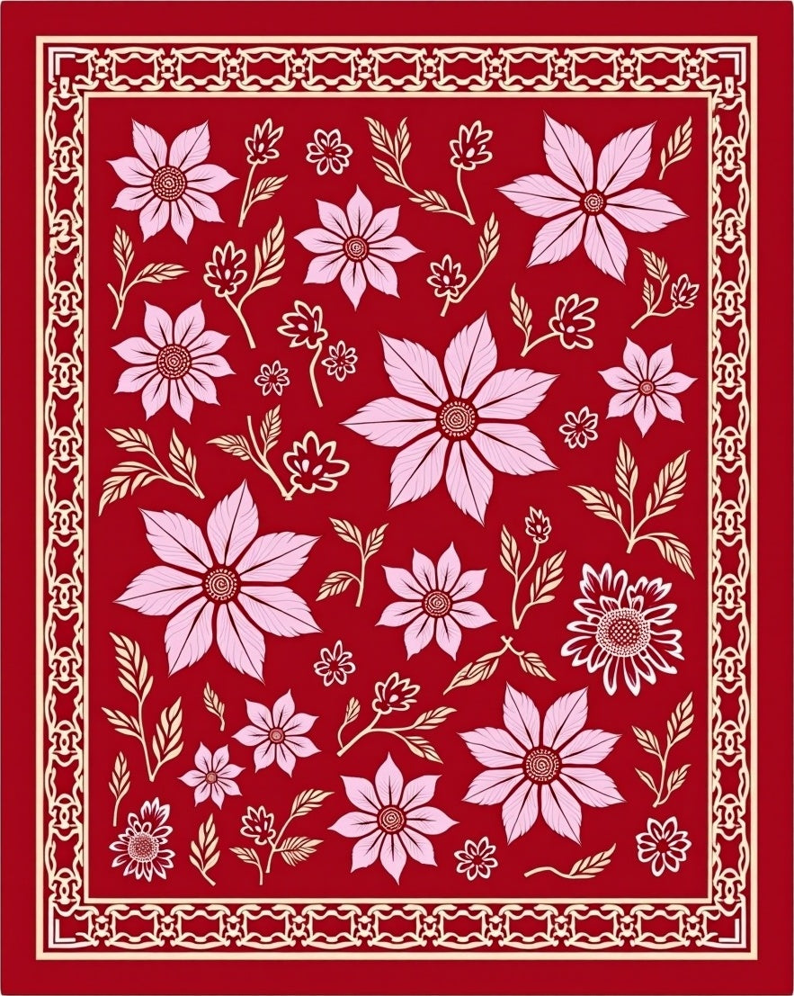 Crimson Pink Floral Botanical Garden Rug