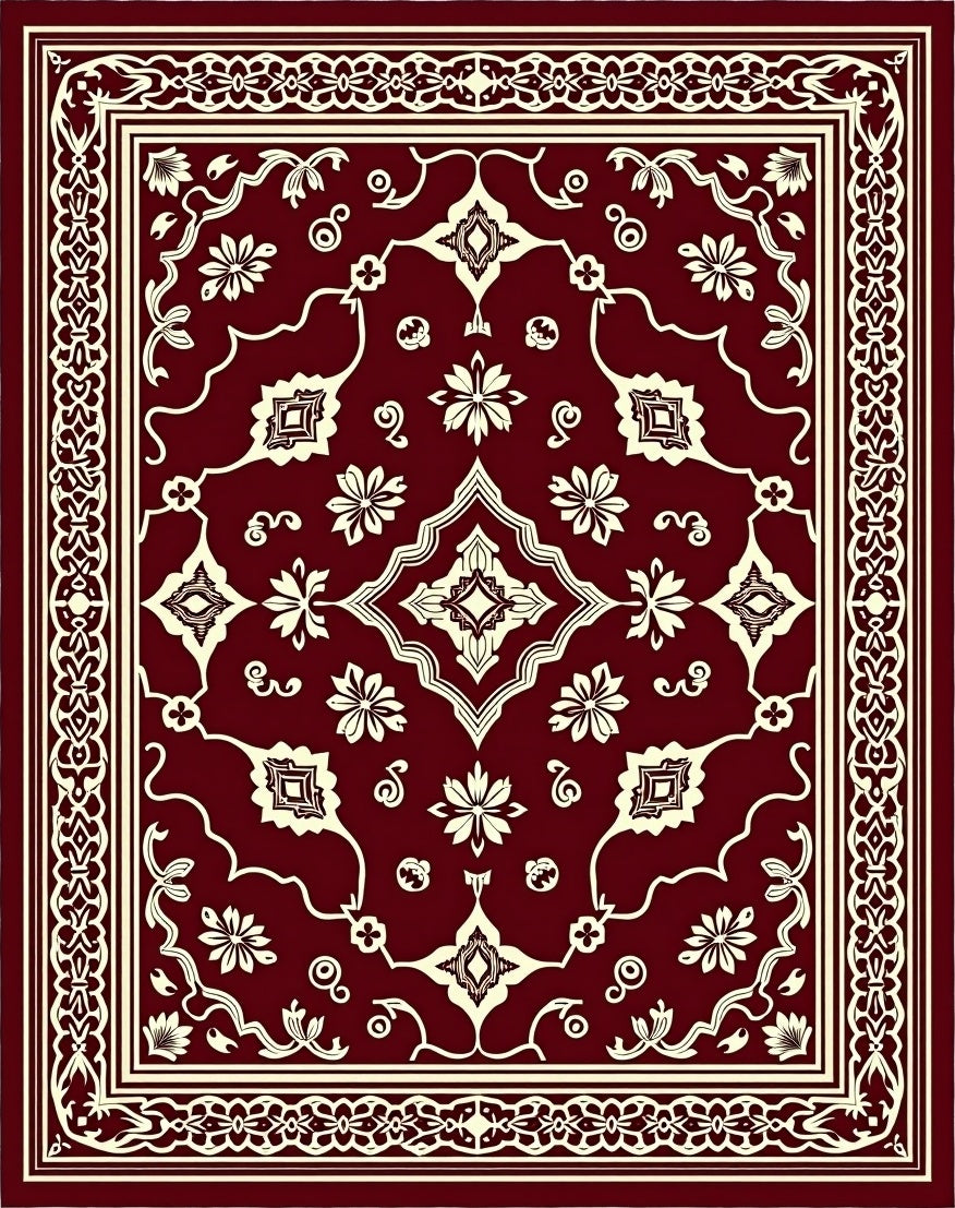 Elegant Burgundy Floral Medallion Rug