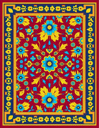 Vibrant Floral Medallion With Geometric Border Rug