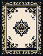 Navy Gold Intricate Floral Scroll Rug