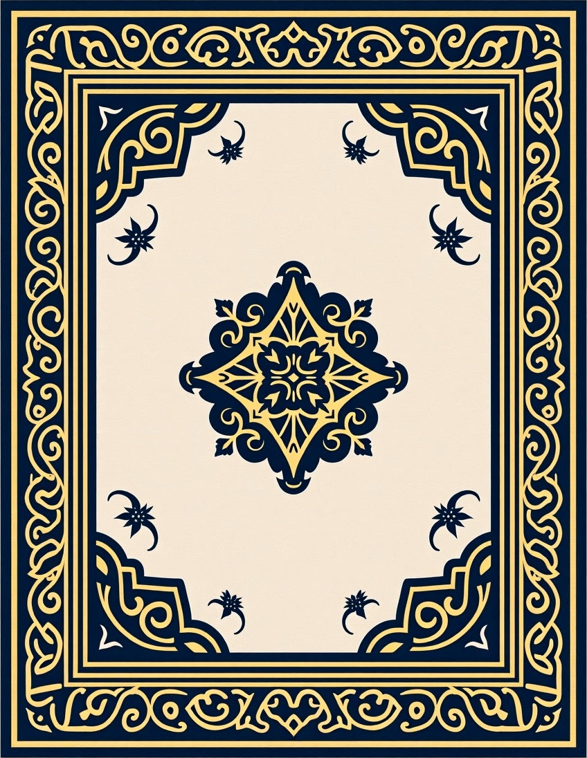 Navy Gold Intricate Floral Scroll Rug