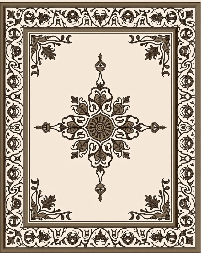 Elegant Floral Centerpiece Border Design Rug