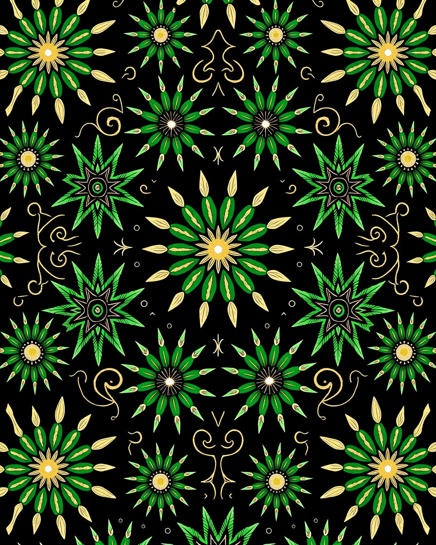 Green Gold Starburst Mandala Rug