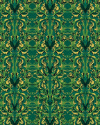 Rich Emerald Amber Floral Scroll Pattern Rug