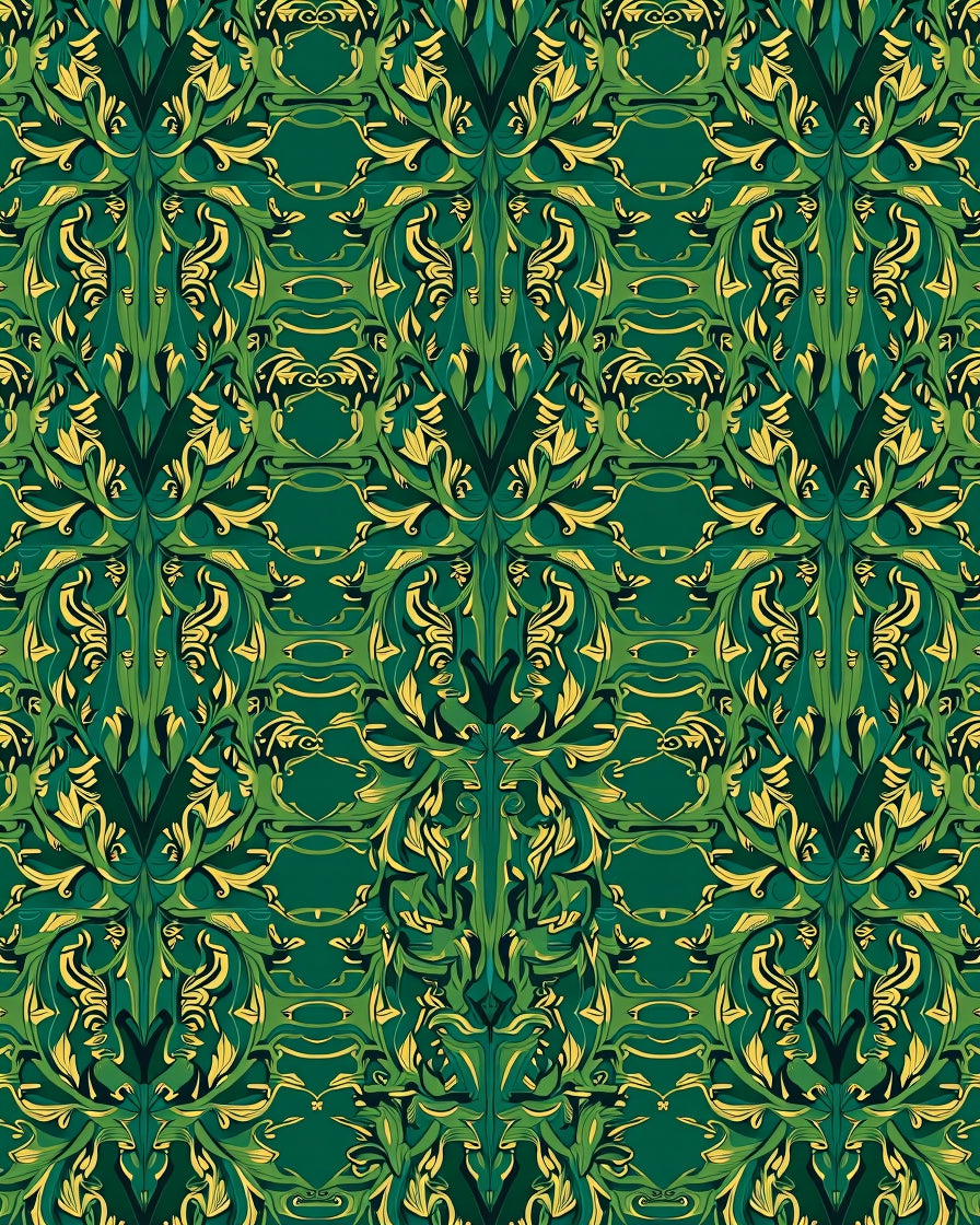 Rich Emerald Amber Floral Scroll Pattern Rug