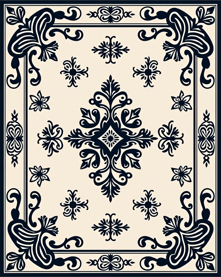 Classic Midnight Bloom Scroll Design Rug