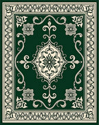 Green Floral Medallion Traditional Framed Rug