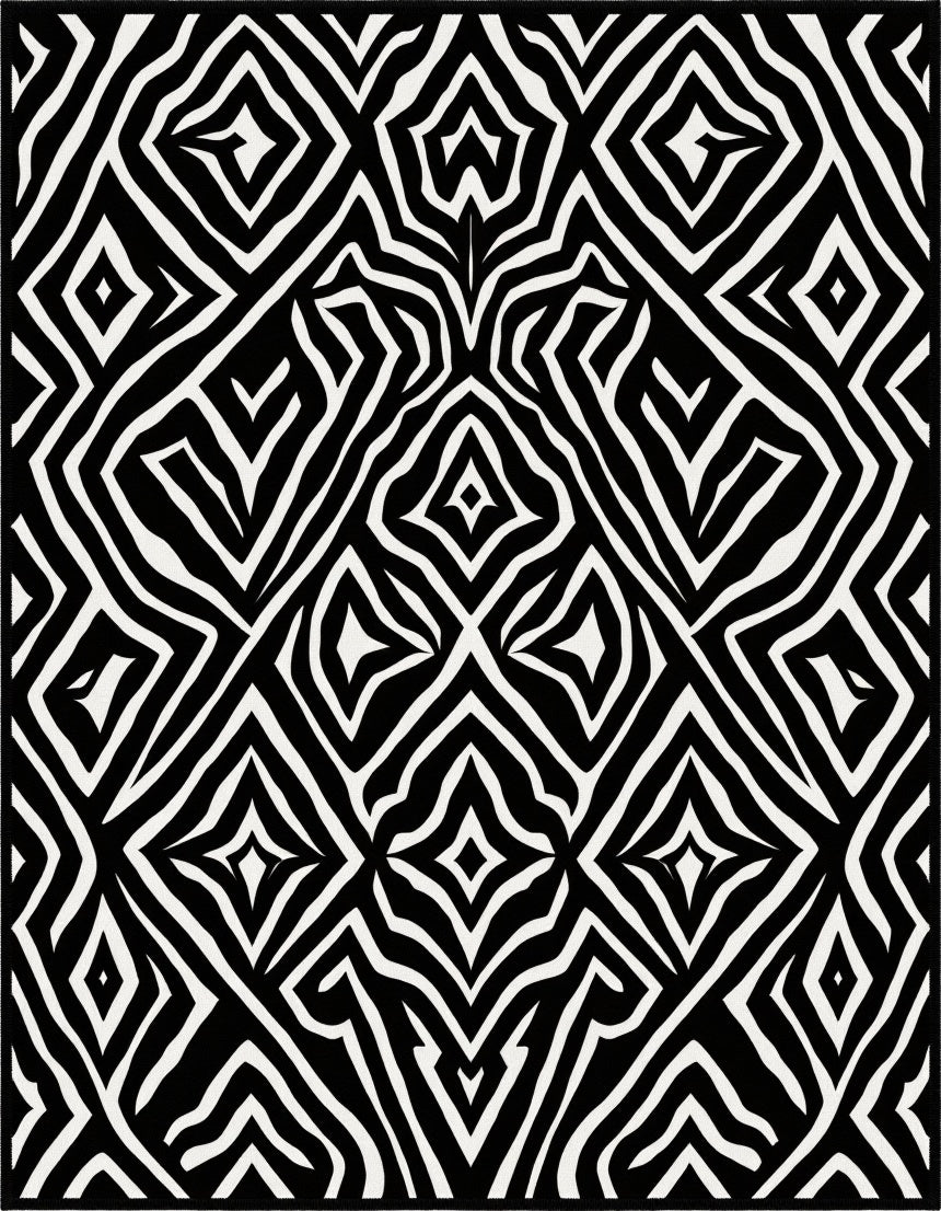 Bold Black White Geometric Zebra Design Rug