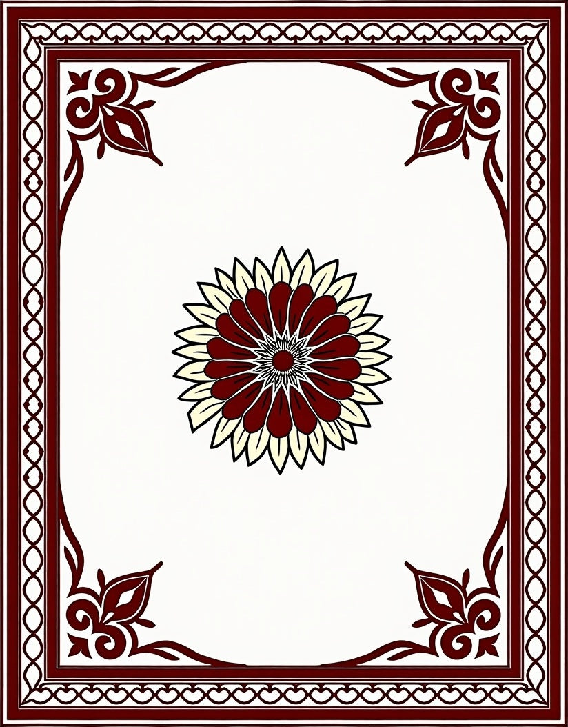 Crimson Floral Crested Geometric Rug