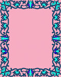 Teal Floral Vine Border Pink Rug