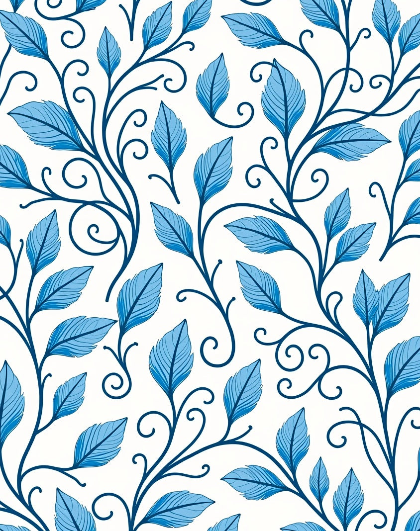 Blue Leafy Vine Pattern Rug