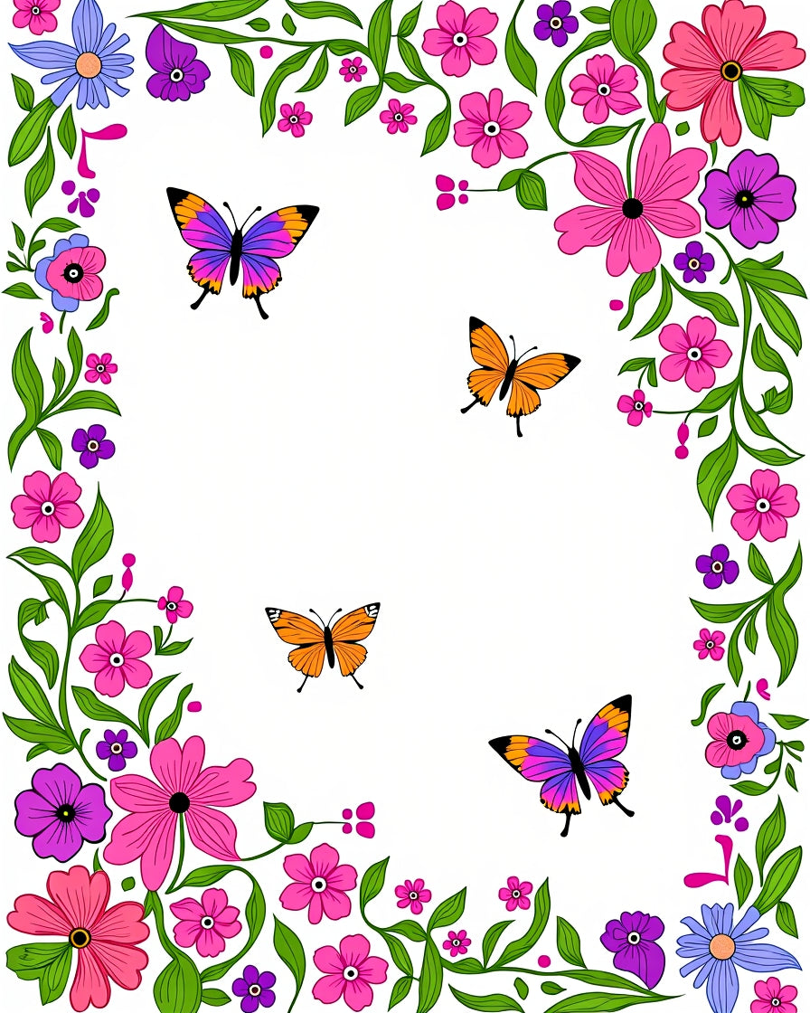 Whimsical Floral Butterfly Pattern Design Rug
