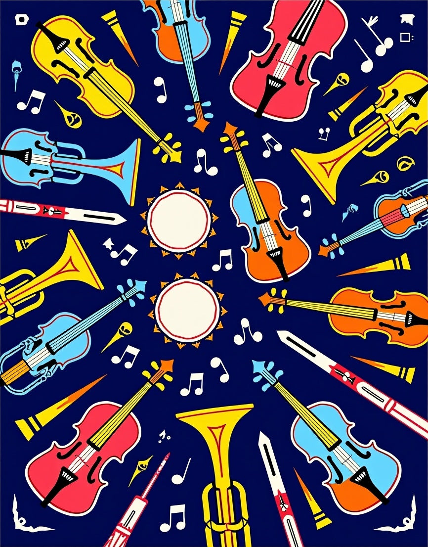 Musical Instruments Notes Pattern Rug