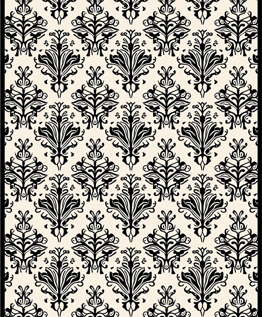 Black Cream Classic Floral Pattern Rug