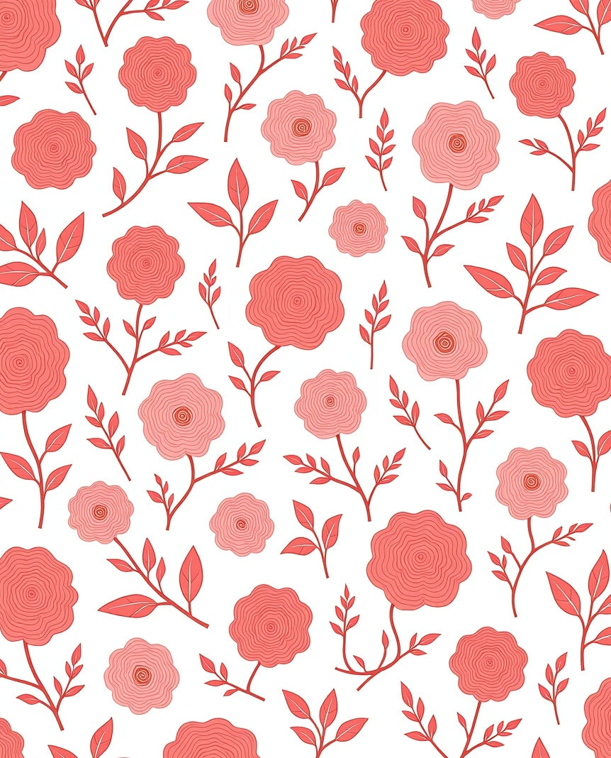 Coral Pink Blooming Flowers Pattern Rug