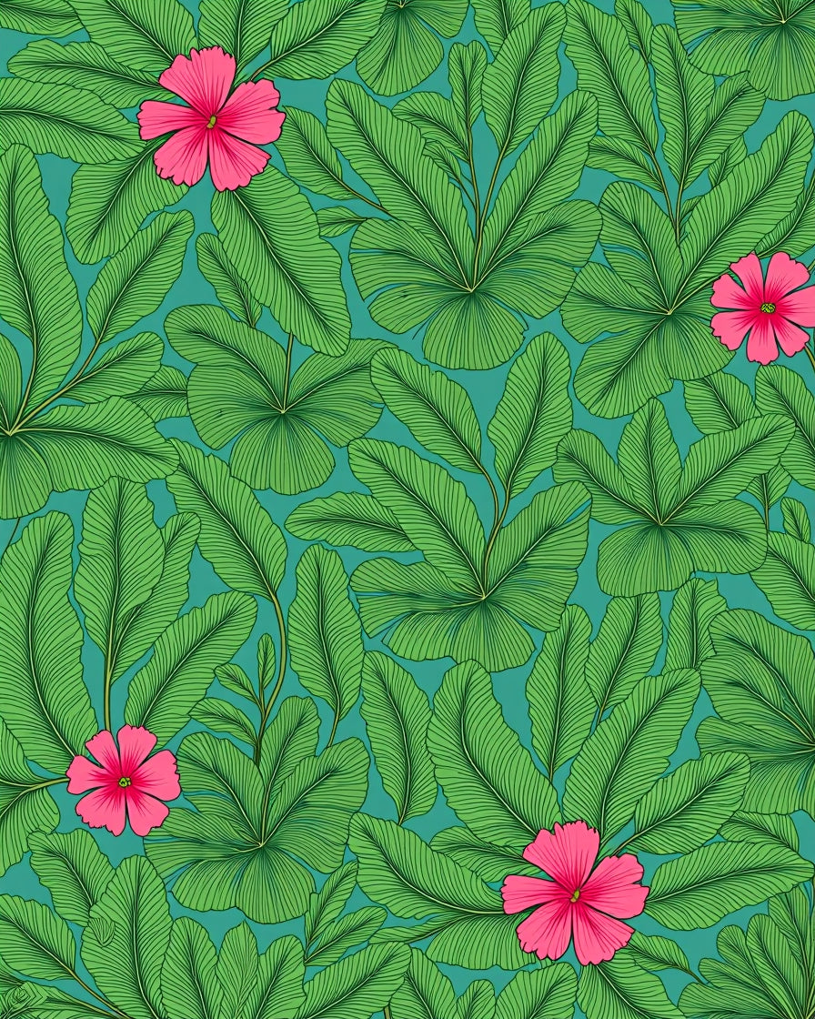 Vibrant Floral Green Leaf Pattern Rug