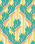 Vibrant Teal Leaf Rainbow Abstraction Rug