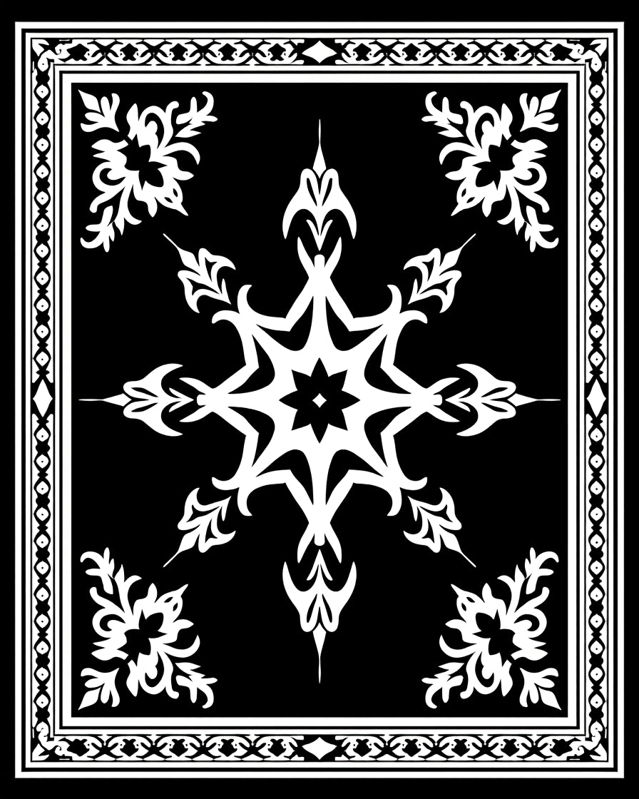 Black And White Folk Star Rug
