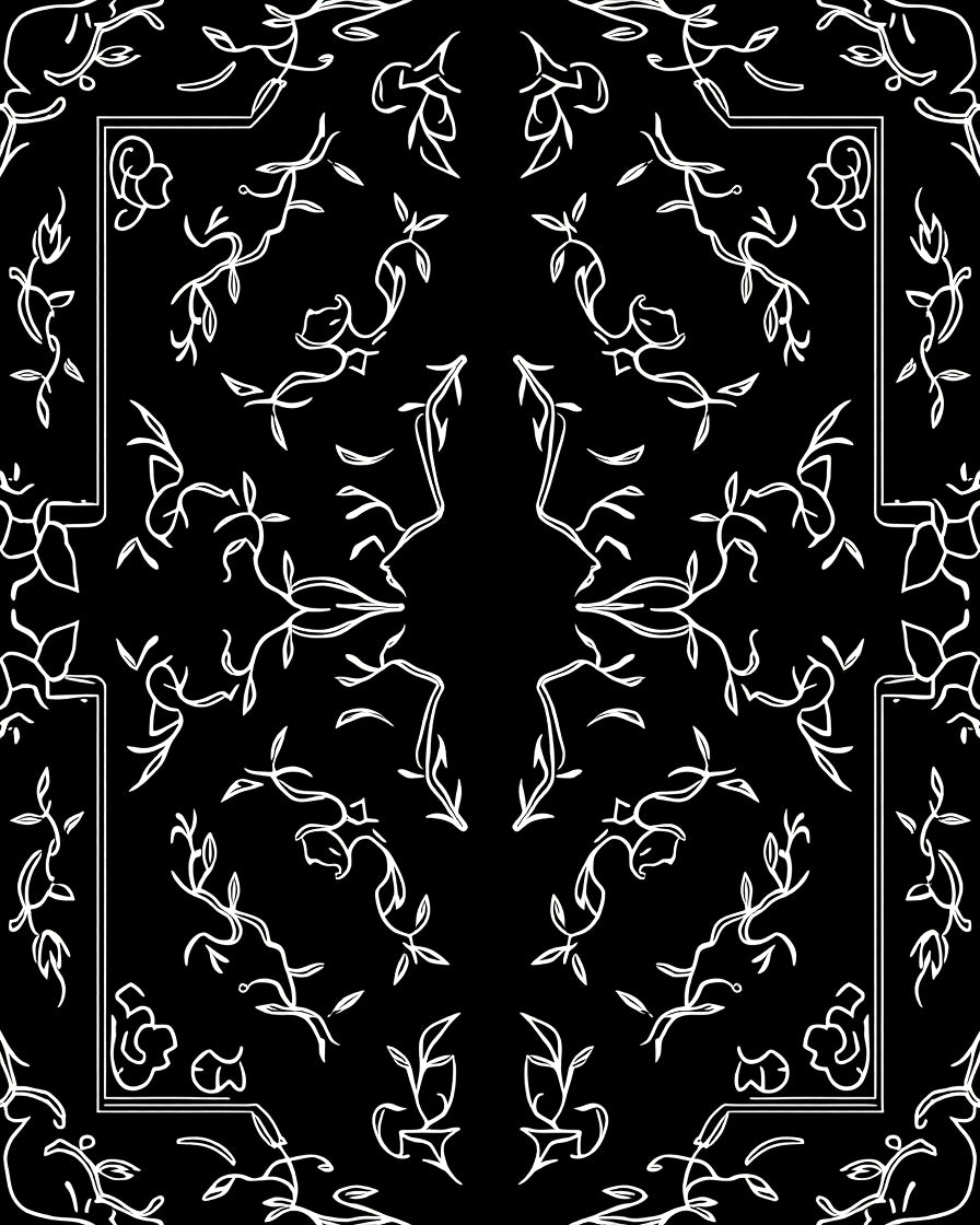 Black and White Abstract Floral Symmetry Rug